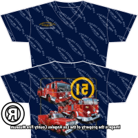 Dark blue t shirt with all three 51s apparatus and the 51 logo in a circle